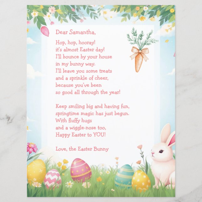 Lámina Easter Bunny Letter and Question Game for Children (Anverso)