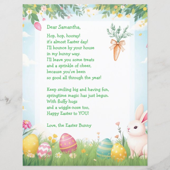 Lámina Easter Bunny Letter and Question Game for Children (Anverso)