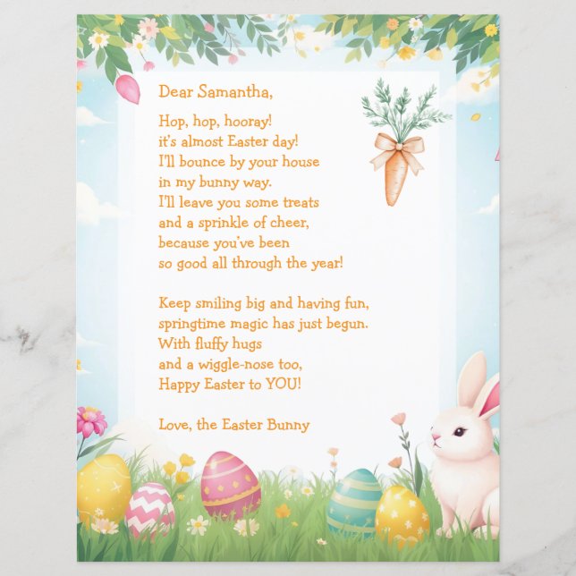 Lámina Easter Bunny Letter and Question Game for Children (Anverso)