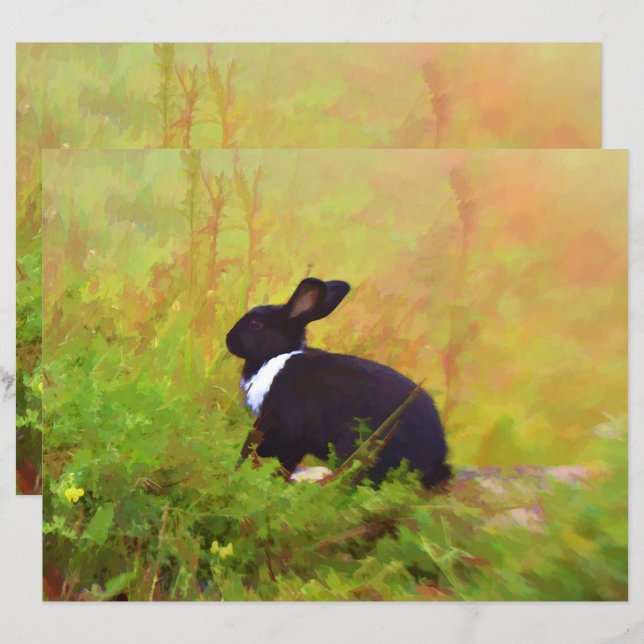 Lámina Easter Bunny Rabbit Green Black Woodland Animal (Anverso / Reverso)