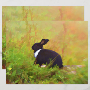 Lámina Easter Bunny Rabbit Green Black Woodland Animal