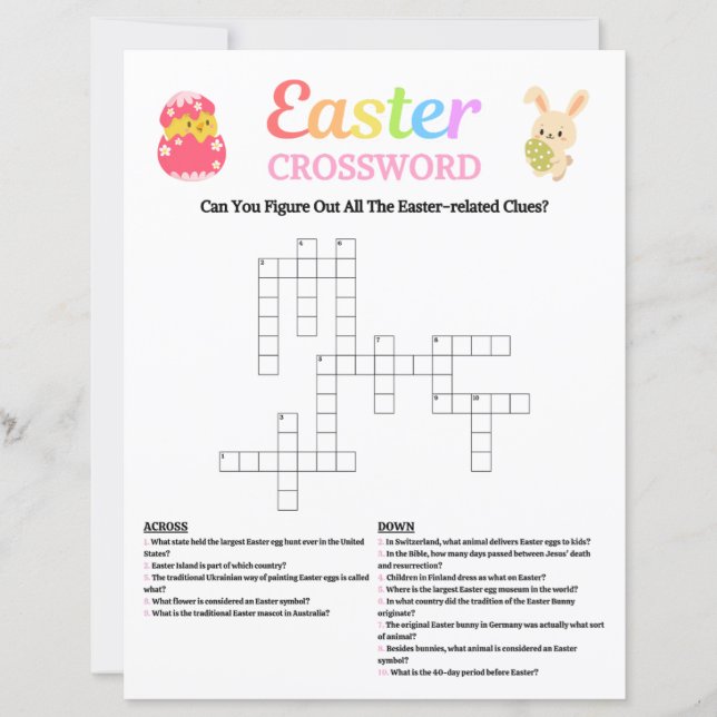 Lámina Easter Crossword Game (Anverso)