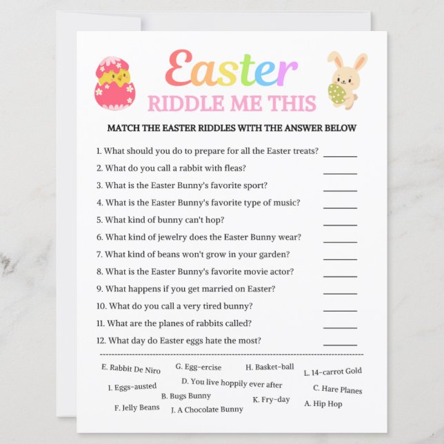 Lámina Easter Riddle Me Este Juego (Anverso)