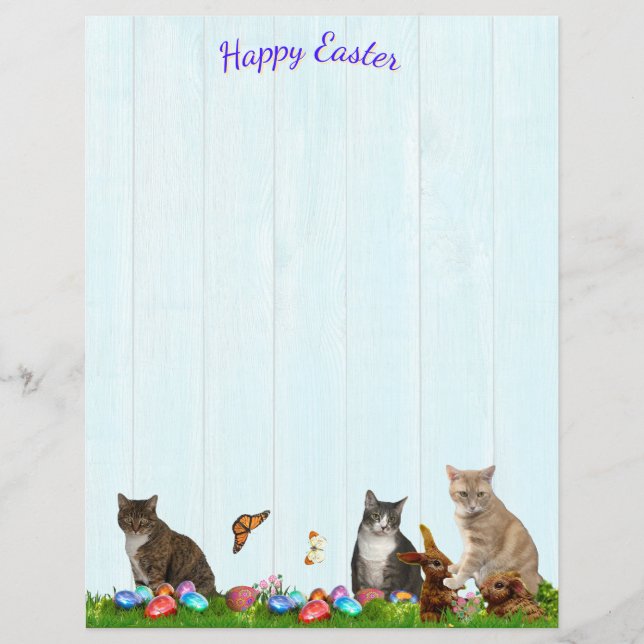 Lámina Easter Stationery - With Cats, Bunnies, and Eggs (Anverso)