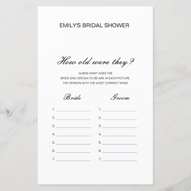 Lámina Editable ¿Cuántos años tenían? Juego de ducha de n (Anverso)