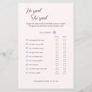 Lámina Editable Dijo Que Dijo Juego De Ducha De Boda,