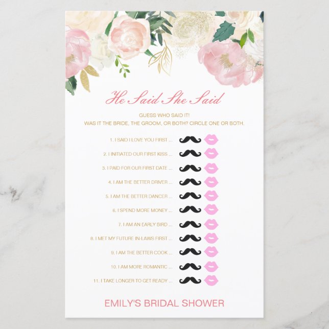 Lámina Editable Dijo Que Dijo Juego De Ducha De Boda (Anverso)