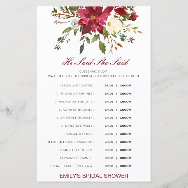 Lámina Editable Dijo Que Dijo Juego De Ducha De Boda (Anverso)