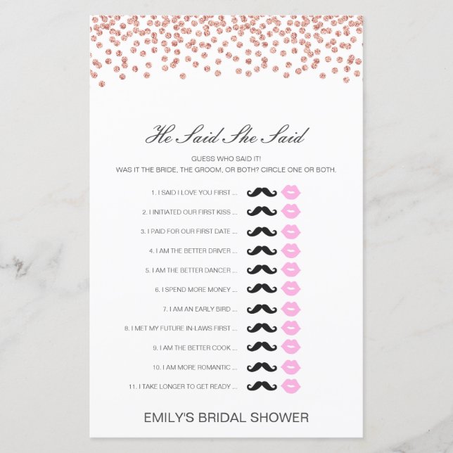 Lámina Editable Dijo Que Dijo Juego De Ducha De Boda (Anverso)