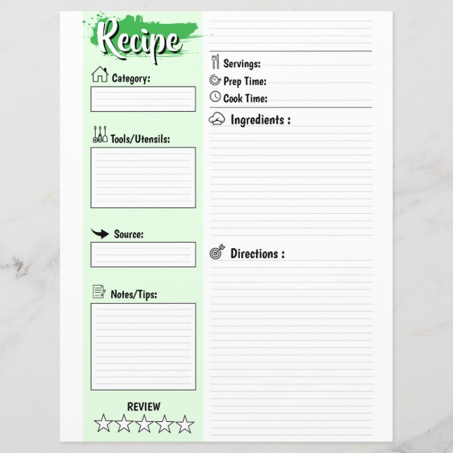 Lámina Editable Homemade Fillable Recipe Paper Sheet (Anverso)