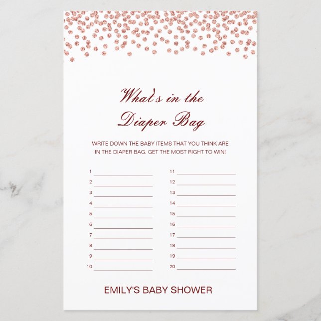 Lámina Editable Qué hay en el juego de Baby Shower de la  (Anverso)