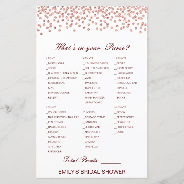 Lámina Editable Qué hay en tu juego de ducha de novia (Anverso)