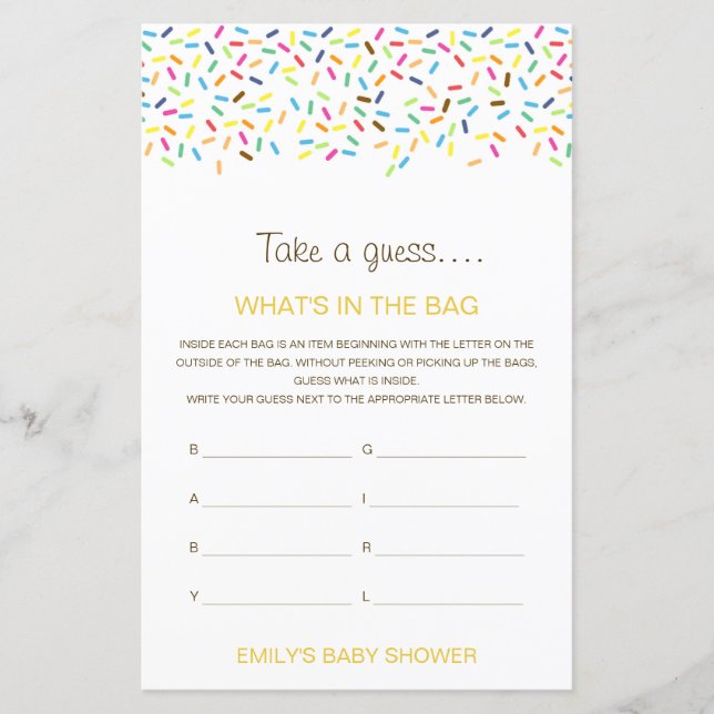 Lámina Editable What's in the Bag Baby Shower Game (Anverso)