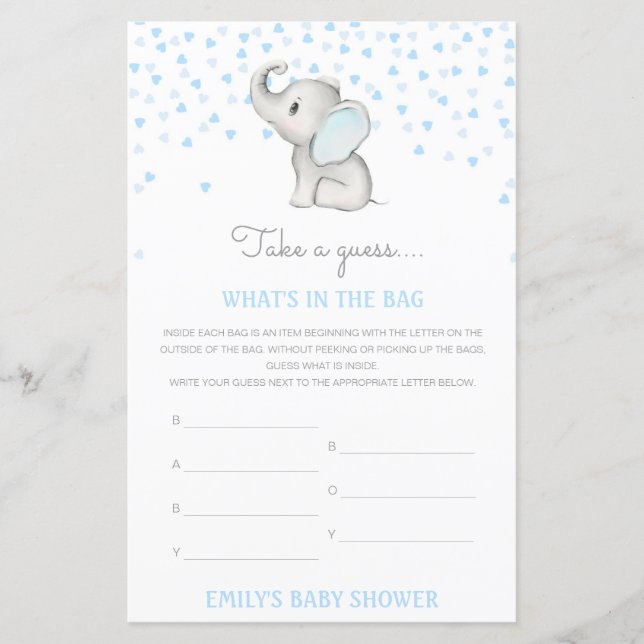 Lámina Editable What's in the Bag Baby Shower Game (Anverso)