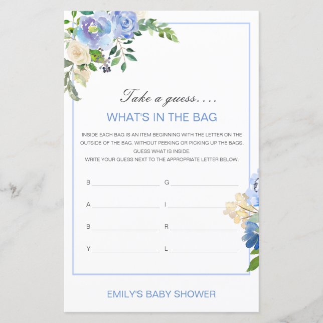 Lámina Editable What's in the Bag Baby Shower Game (Anverso)