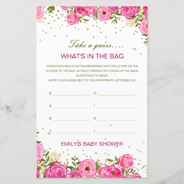 Lámina Editable What's in the Bag Baby Shower Game (Anverso)