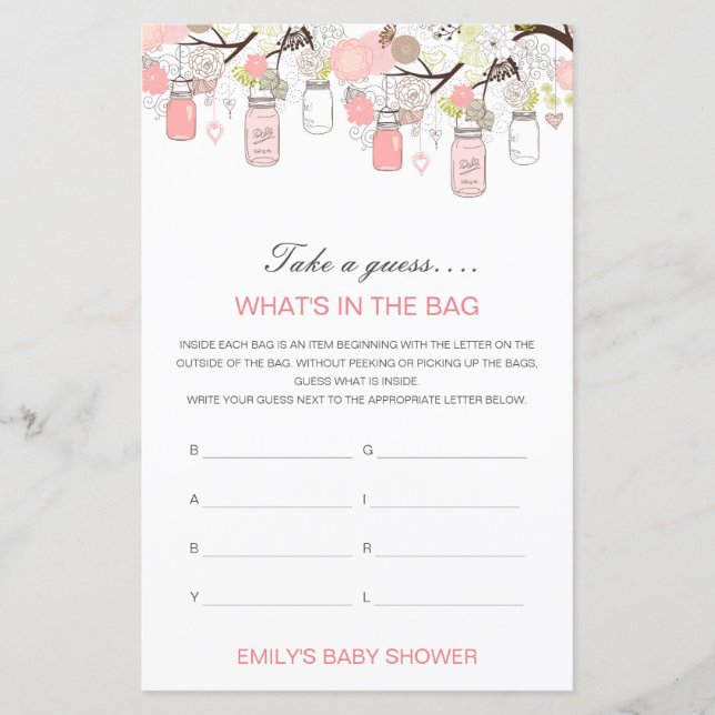 Lámina Editable What's in the Bag Baby Shower Game (Anverso)