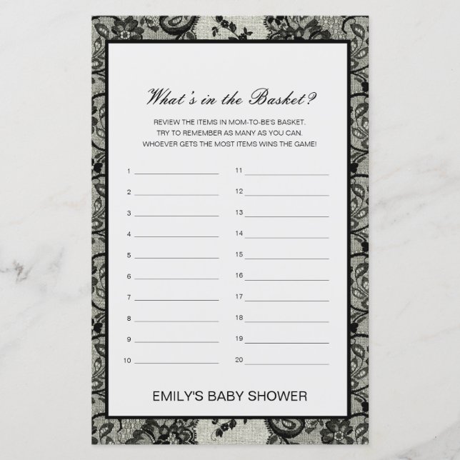 Lámina Editable What's in the Basket Baby Shower Game (Anverso)