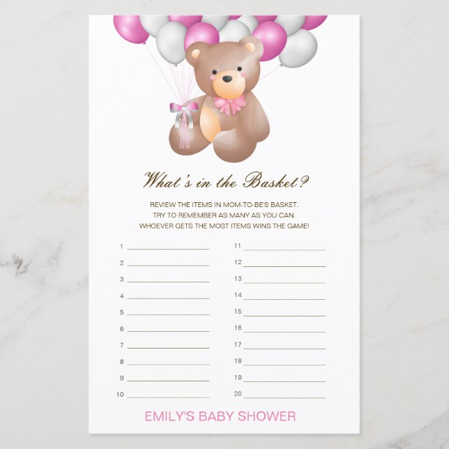 Lámina Editable What's in the Basket Baby Shower Game (Anverso)