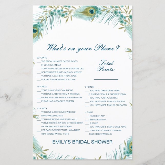 Lámina Editable What's on your Phone Bridal Shower Game (Anverso)