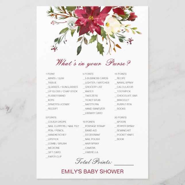 Lámina Editable What's on your Purse Bridal, Baby Shower (Anverso)