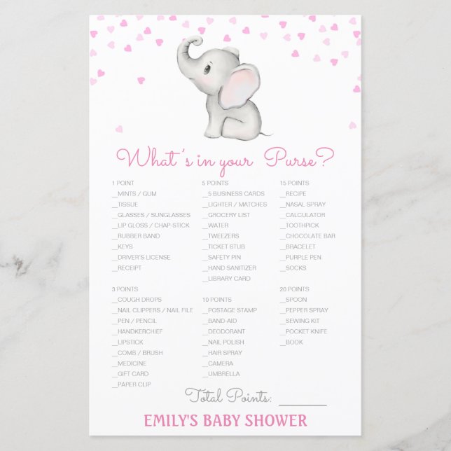 Lámina Editable What's on your Purse Bridal, Baby Shower (Anverso)