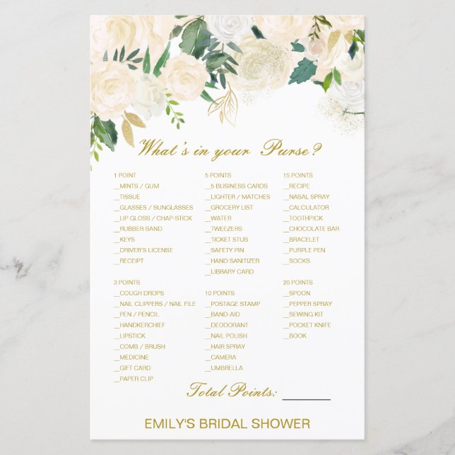 Lámina Editable What's on your Purse Bridal Shower Game (Anverso)