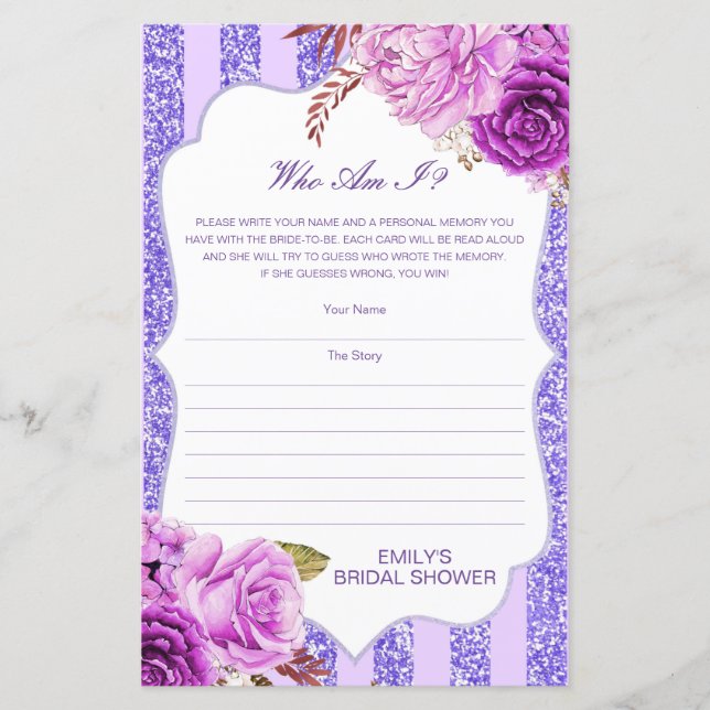 Lámina Editable Who Am I, Memory Lane Bridal Shower (Anverso)