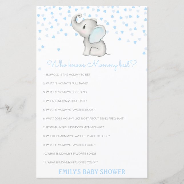 Lámina Editable Who Knmy Best Baby Shower Game (Anverso)