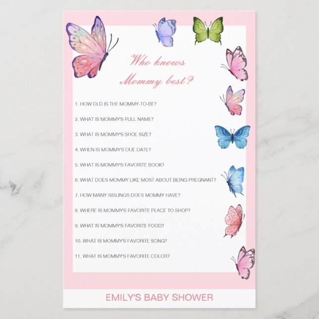 Lámina Editable Who Knmy Best Baby Shower Game (Anverso)