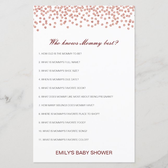 Lámina Editable Who Knmy Best Baby Shower Game