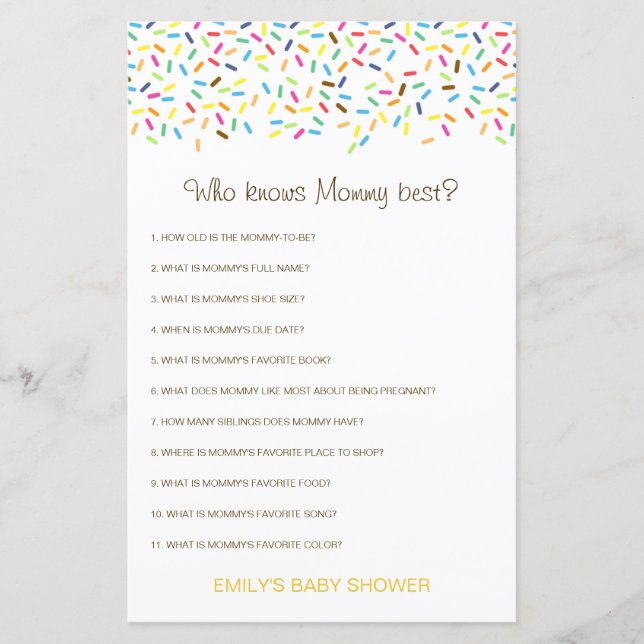Lámina Editable Who Knmy Best Baby Shower Game