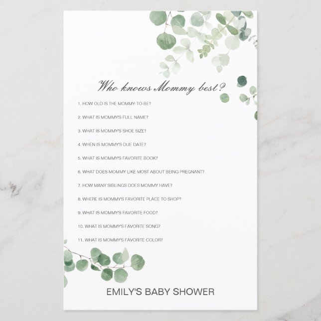 Lámina Editable Who Knmy Best Baby Shower Game (Anverso)