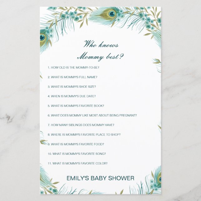 Lámina Editable Who Knmy Best Baby Shower Game (Anverso)