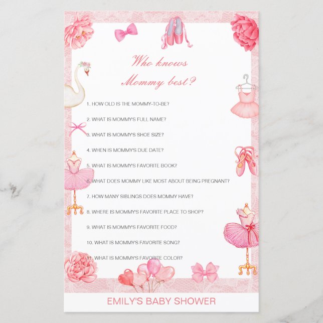 Lámina Editable Who Knmy Best Baby Shower Game (Anverso)