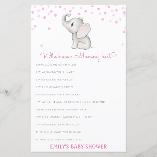 Lámina Editable Who Knmy Best Baby Shower Game (Anverso)