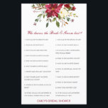 Lámina Editable Who Knows Bride and Groom Best Card<br><div class="desc">Editable Who Knows Bride and Groom Best Card christmas bridal shower,  winter bridal shower,  christmas wedding shower,  christmas games, </div>