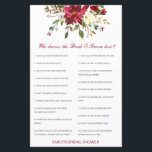 Lámina Editable Who Knows Bride and Groom Best Card<br><div class="desc">Editable Who Knows Bride and Groom Best Card christmas bridal shower,  winter bridal shower,  christmas wedding shower,  christmas games, </div>