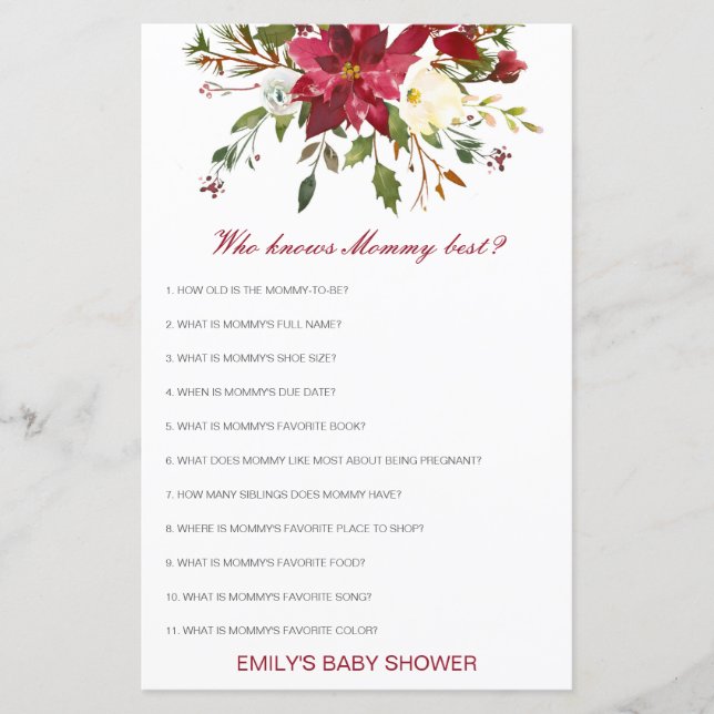 Lámina Editable Who Knows Mommy Best Baby Shower Game (Anverso)