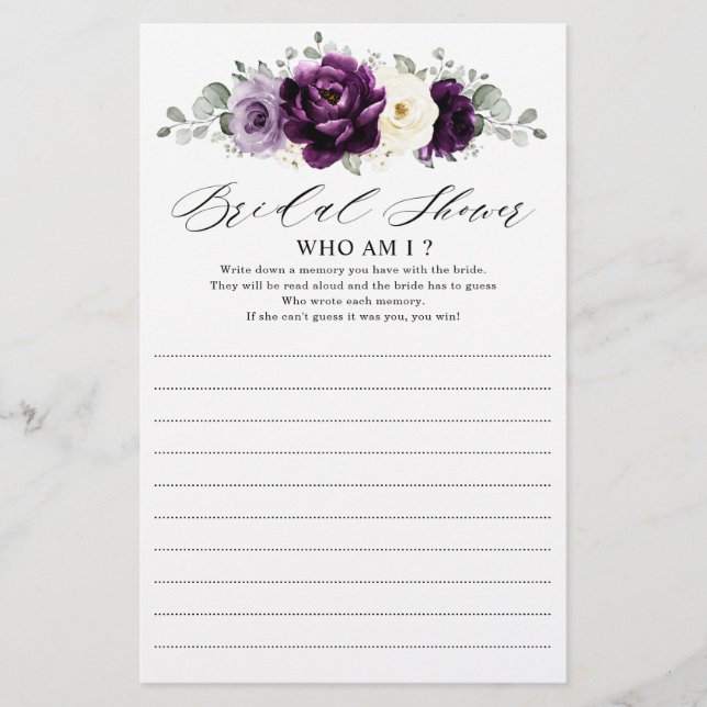 Lámina Eggplant Purple Plum Marfil White Quien Soy Yo Jue (Anverso)