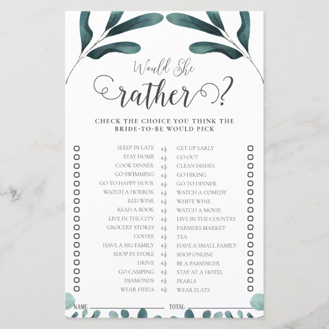 Lámina Ejemplo de ecología Eucalyptus Nodal Shower Game (Anverso)