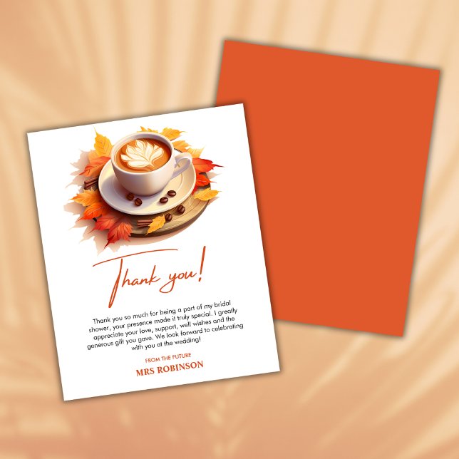 Lámina El amor está produciendo ducha de novia gracias ta (Love is Brewing Autumn Fall Bridal Shower Thank You Card )