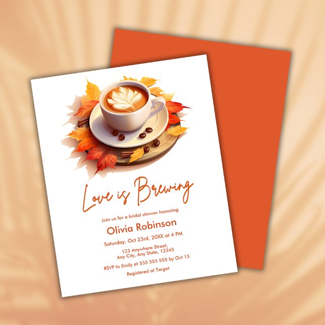 Lámina El amor otoñal presupuestal está preparando la inv (Budget Fall Autumn Love is Brewing Coffee Bridal Shower Invitation  )