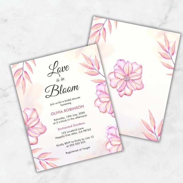 Lámina El amor presupuestal está en la invitación a la du (Budget Love is in Bloom Watercolor Floral Spring Bridal Shower Invitation  )