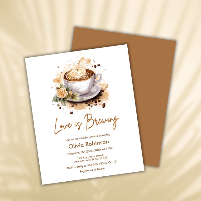 Lámina El amor presupuestal está preparando café invitaci (Budget Floral Love is Brewing Brown Coffee Bridal Shower Invitation  )