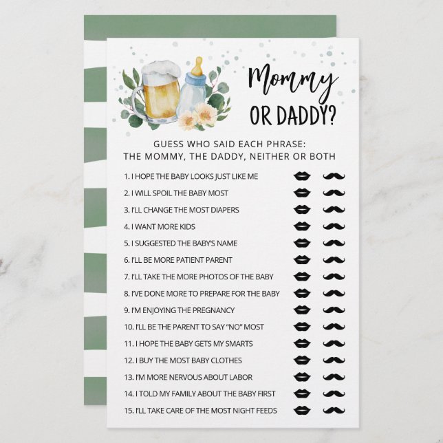 Lámina El Bebé De Verdor Está Preparando Un Juego De Mamá (Anverso / Reverso)