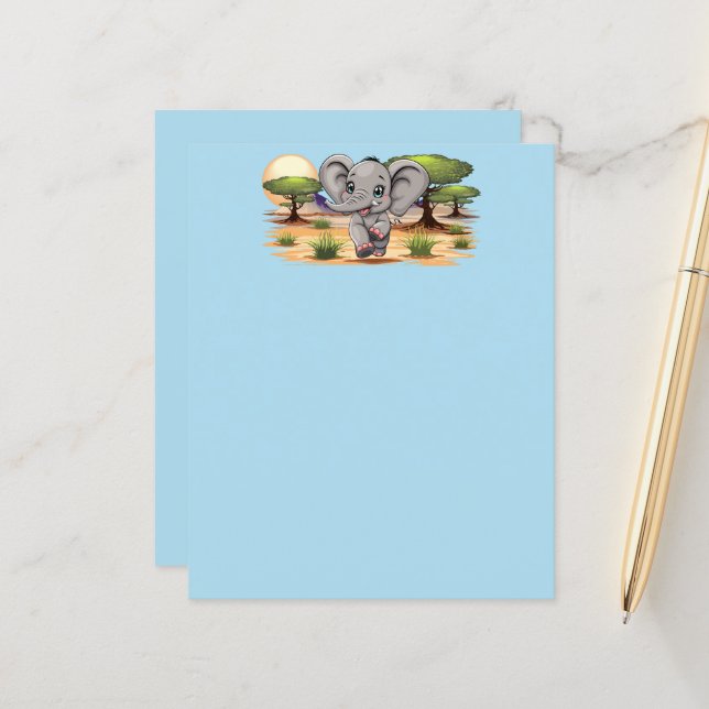 Lámina El bebé elefante salta feliz en la sabana africana (Anverso/Reverso In Situ)