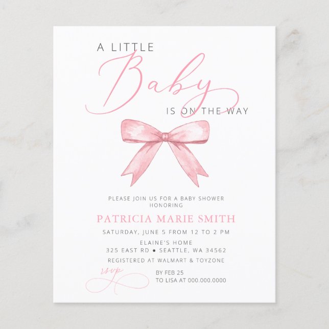 Lámina El bebé está en camino Chica de Bow rosa Baby Show (Anverso)
