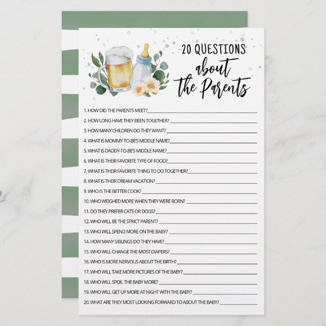 Lámina El bebé está preparando 20 preguntas sobre el jueg (Anverso / Reverso)