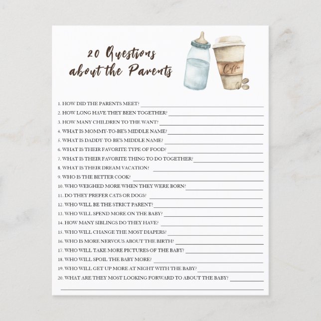 Lámina El bebé está preparando café - 20 preguntas sobre  (Anverso)